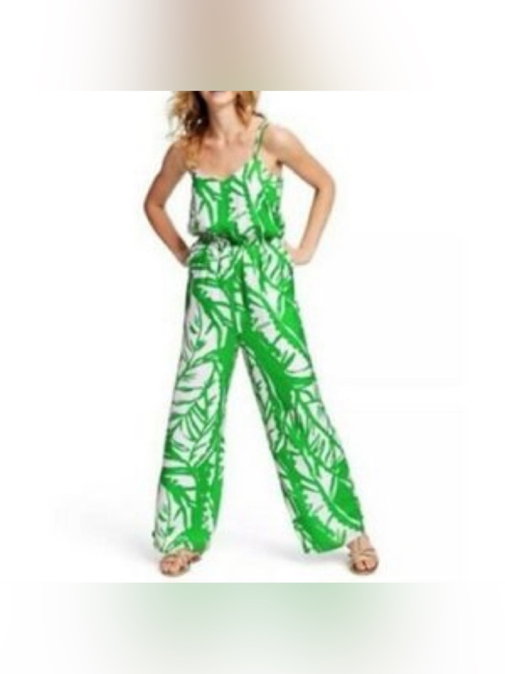 Lilly Pulitzer for Target Green Palm Print Tropical Wide Leg Jumpsuit Sz XS